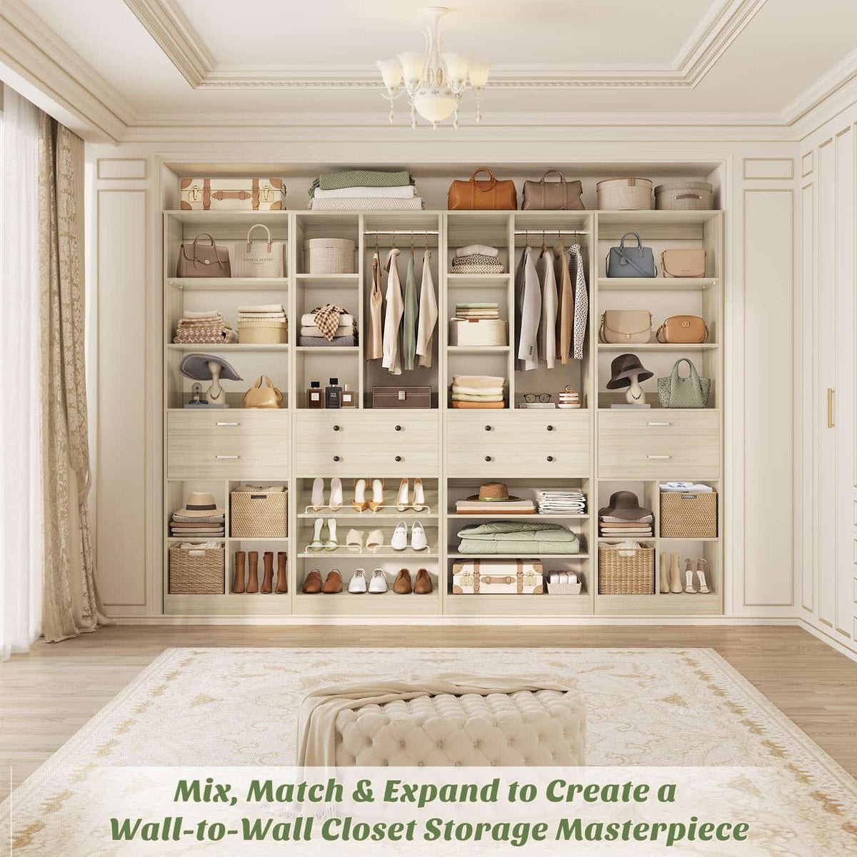 2-Piece Freestanding Closet System, 22"+28" Wardrobe Organizer with Drawers & Adjustable Shelves