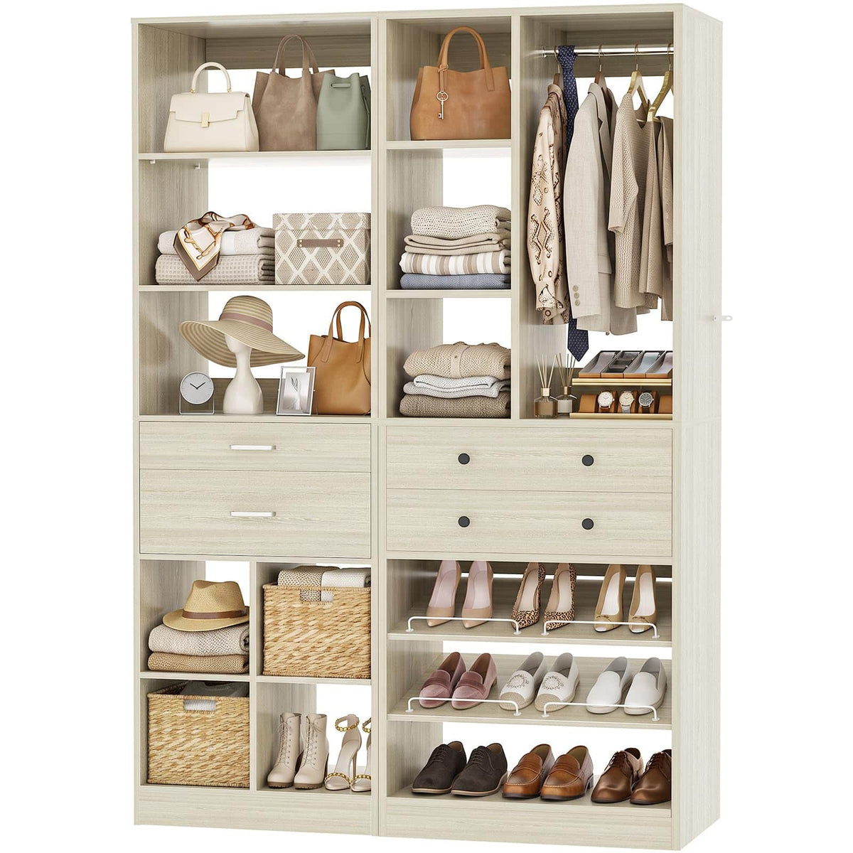 2-Piece Freestanding Closet System, 22"+28" Wardrobe Organizer with Drawers & Adjustable Shelves
