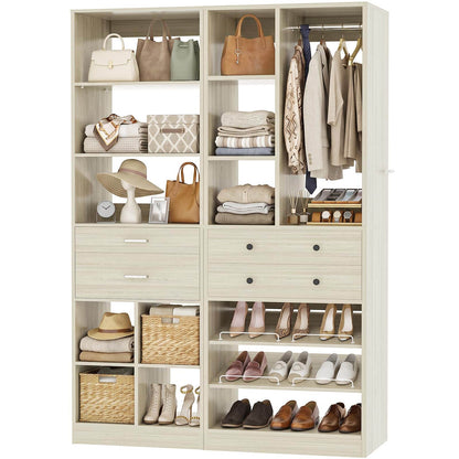 2-Piece Freestanding Closet System, 22"+28" Wardrobe Organizer with Drawers & Adjustable Shelves