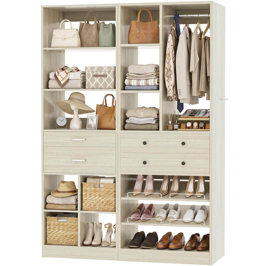2-Piece Freestanding Closet System, 22"+28" Wardrobe Organizer with Drawers & Adjustable Shelves