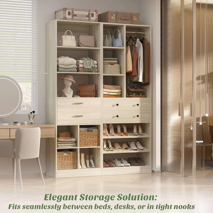 2-Piece Freestanding Closet System, 22"+28" Wardrobe Organizer with Drawers & Adjustable Shelves