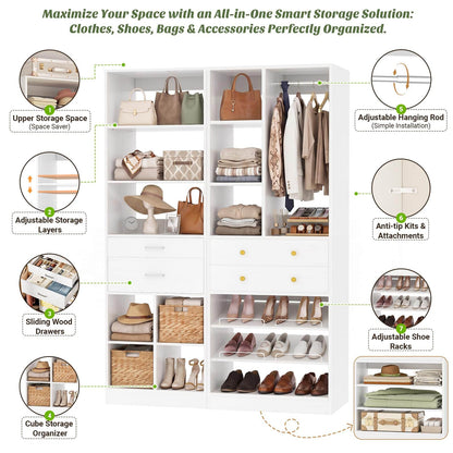 2-Piece Freestanding Closet System, 22"+28" Wardrobe Organizer with Drawers & Adjustable Shelves
