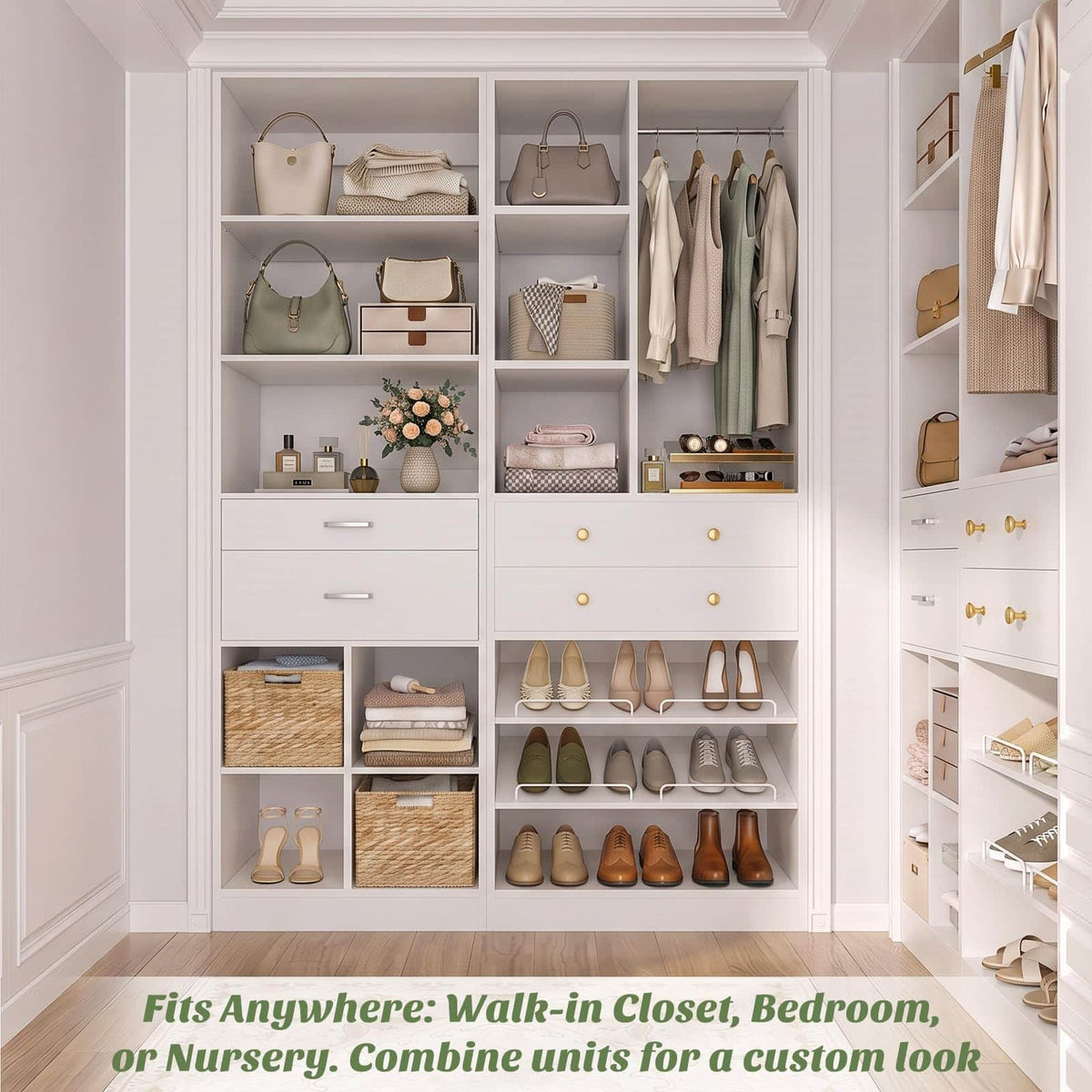 2-Piece Freestanding Closet System, 22"+28" Wardrobe Organizer with Drawers & Adjustable Shelves