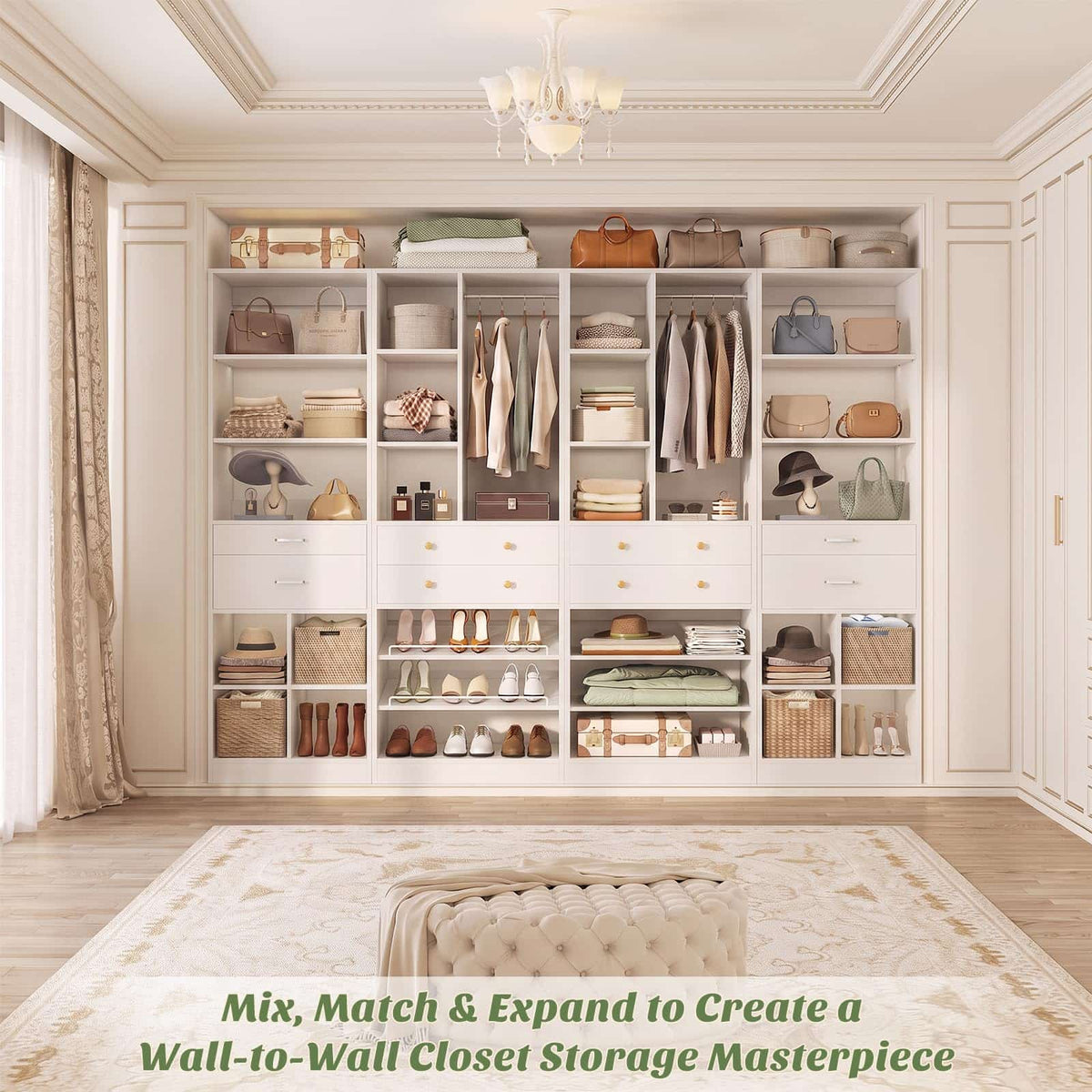 2-Piece Freestanding Closet System, 22"+28" Wardrobe Organizer with Drawers & Adjustable Shelves