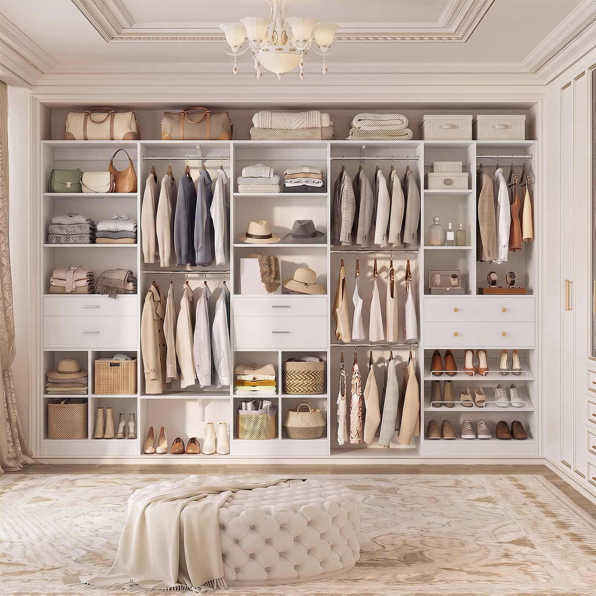 2-Piece Freestanding Closet System, 22"+28" Wardrobe Organizer with Drawers & Adjustable Shelves