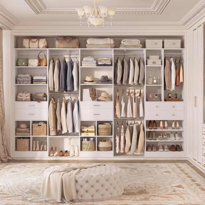 2-Piece Freestanding Closet System, 22"+28" Wardrobe Organizer with Drawers & Adjustable Shelves