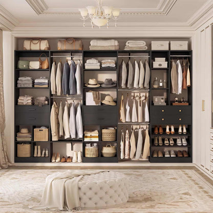 2-Piece Freestanding Closet System, 22"+28" Wardrobe Organizer with Drawers & Adjustable Shelves