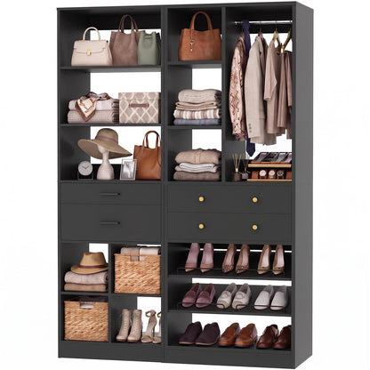 2-Piece Freestanding Closet System, 22"+28" Wardrobe Organizer with Drawers & Adjustable Shelves