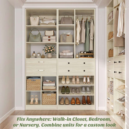 Freestanding Closet System Combo, Tall Wardrobe Storage Unit with Drawers Adjustable Shelves for Walk-in Closet