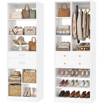 Freestanding Closet System Combo, Tall Wardrobe Storage Unit with Drawers Adjustable Shelves for Walk-in Closet