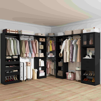 Closet System with 3 Sets, 100'' Walk-in Closet System with Drawers & Hanging Rods