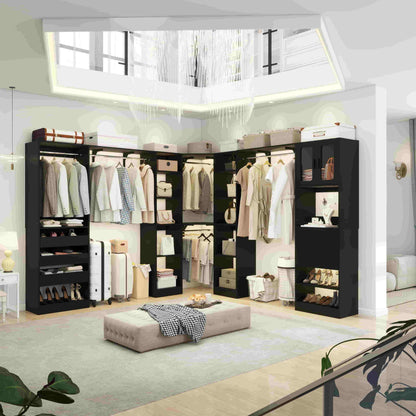 Closet System with 3 Sets, 100'' Walk-in Closet System with Drawers & Hanging Rods