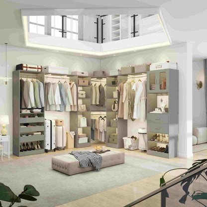 Closet System with 3 Sets, 100'' Walk-in Closet System with Drawers & Hanging Rods