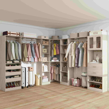 Closet System with 3 Sets, 100'' Walk-in Closet System with Drawers & Hanging Rods