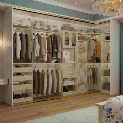 Closet System with 3 Sets, 100'' Walk-in Closet System with Drawers & Hanging Rods
