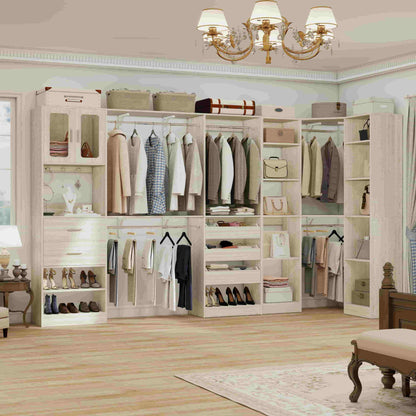 Closet System with 3 Sets, 100'' Walk-in Closet System with Drawers & Hanging Rods