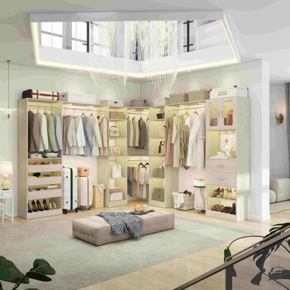 Closet System with 3 Sets, 100'' Walk-in Closet System with Drawers & Hanging Rods