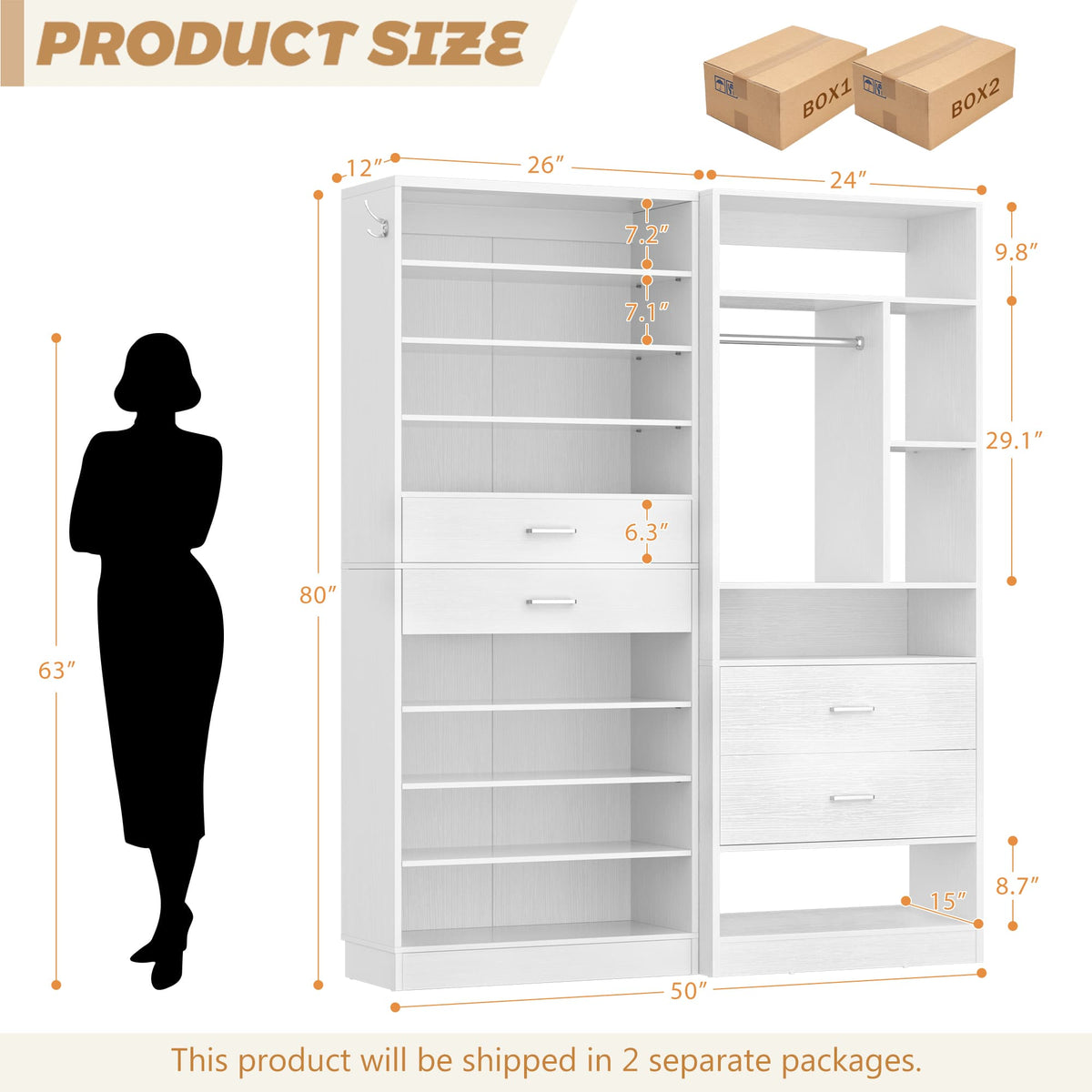 Closet and Shoe Storage Bundle: 2 FT Freestanding Closet System with Drawers + 10-Tier Shoe Cabinet - Complete Organization Kit for Small Spaces
