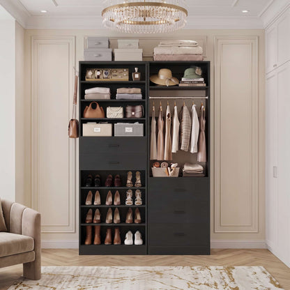2-in-1 Storage Set: 10-Tier Shoe Cabinet with 2 Drawers + 2FT Freestanding Closet System with 3 Wood Drawers
