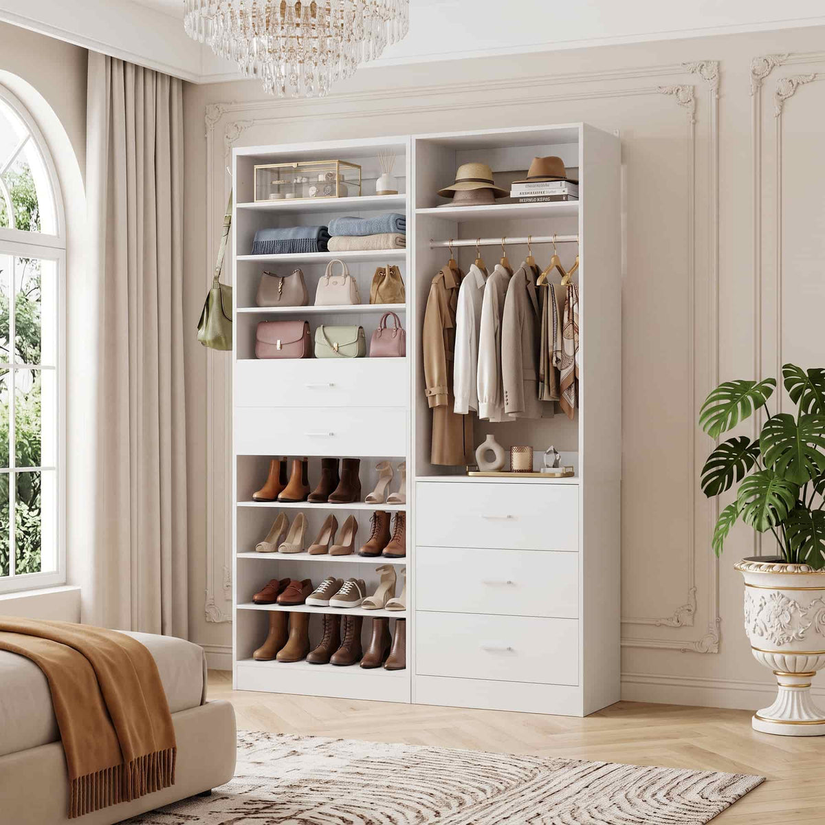 2-in-1 Storage Set: 10-Tier Shoe Cabinet with 2 Drawers + 2FT Freestanding Closet System with 3 Wood Drawers