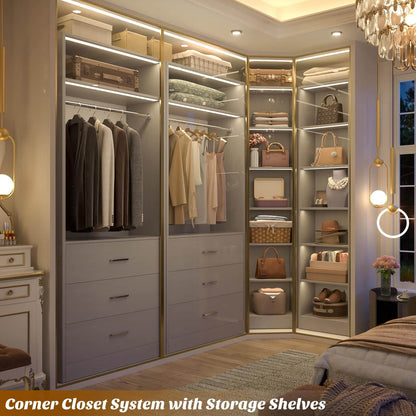 3-Piece Closet Organizer System with 6 Drawers & 10 Shelves, 1500LBS Heavy Duty L-Shaped/I-Shaped Walk-In Closet Storage for Bedroom, Entryway & More