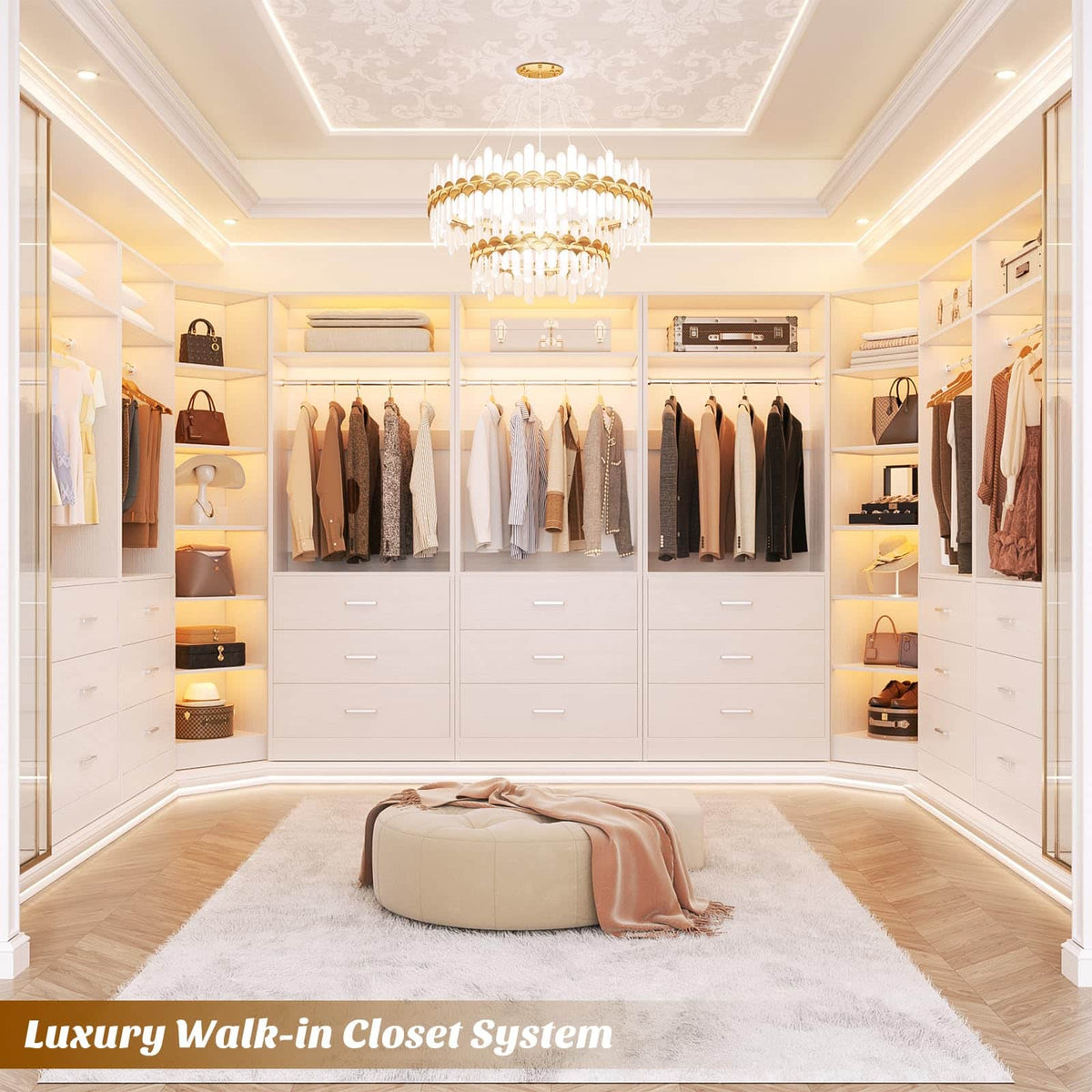 3-Piece Closet Organizer System with 6 Drawers & 10 Shelves, 1500LBS Heavy Duty L-Shaped/I-Shaped Walk-In Closet Storage for Bedroom, Entryway & More