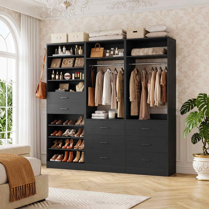 3-Piece Closet and Shoe Storage Bundle: 10-Tier Shoe Cabinet with 2 Drawers + 2 x 2 FT Freestanding Closet Systems with 3 Wood Drawers - All-in-One Organizer