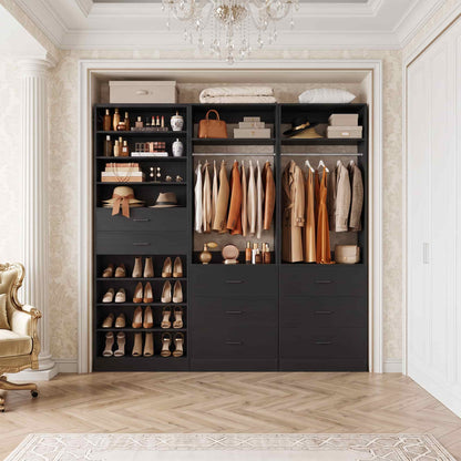 3-Piece Closet and Shoe Storage Bundle: 10-Tier Shoe Cabinet with 2 Drawers + 2 x 2 FT Freestanding Closet Systems with 3 Wood Drawers - All-in-One Organizer