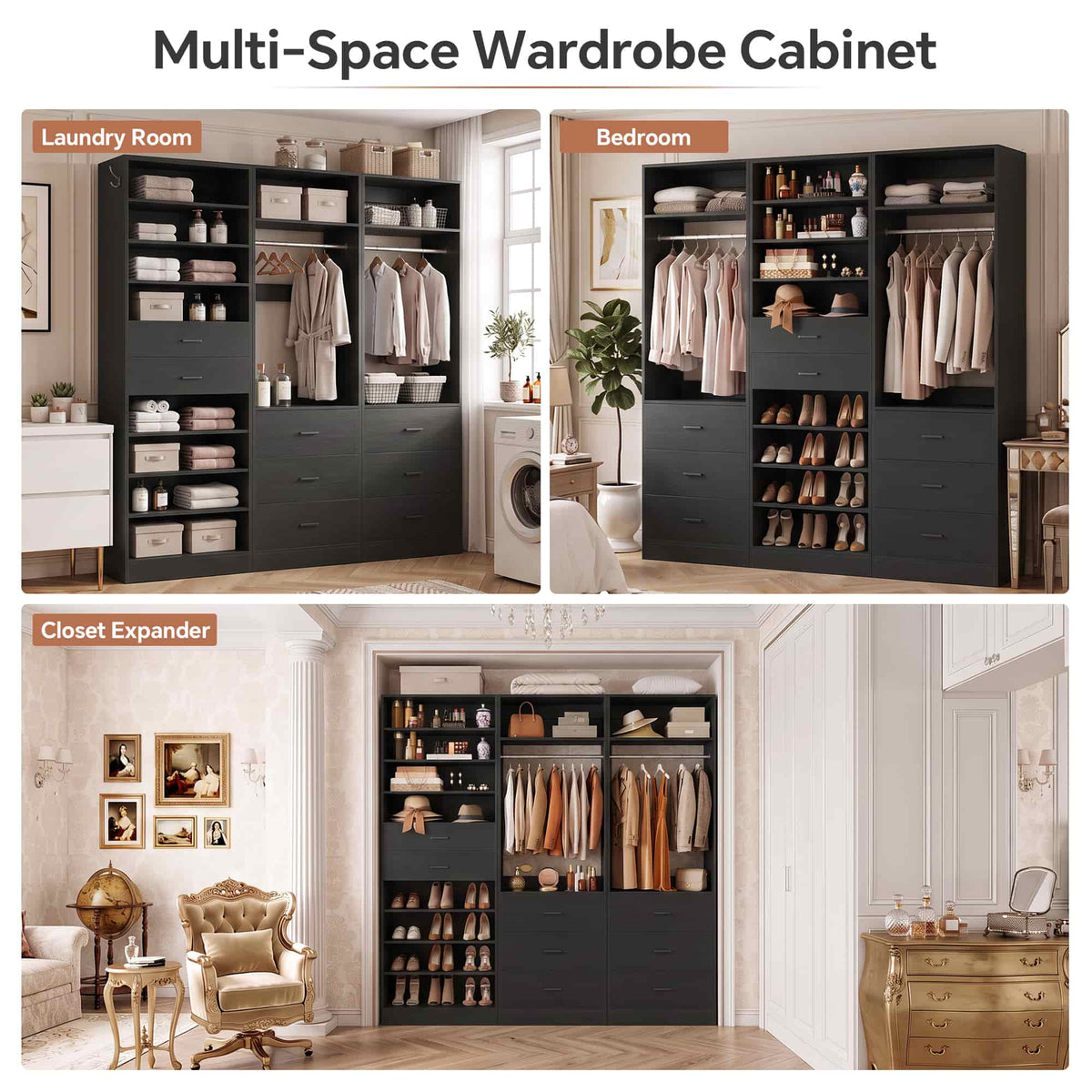 3-Piece Closet and Shoe Storage Bundle: 10-Tier Shoe Cabinet with 2 Drawers + 2 x 2 FT Freestanding Closet Systems with 3 Wood Drawers - All-in-One Organizer