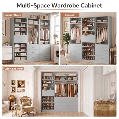 3-Piece Closet and Shoe Storage Bundle: 10-Tier Shoe Cabinet with 2 Drawers + 2 x 2 FT Freestanding Closet Systems with 3 Wood Drawers - All-in-One Organizer