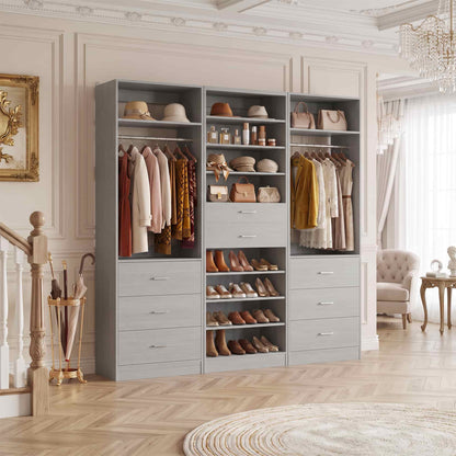 3-Piece Closet and Shoe Storage Bundle: 10-Tier Shoe Cabinet with 2 Drawers + 2 x 2 FT Freestanding Closet Systems with 3 Wood Drawers - All-in-One Organizer