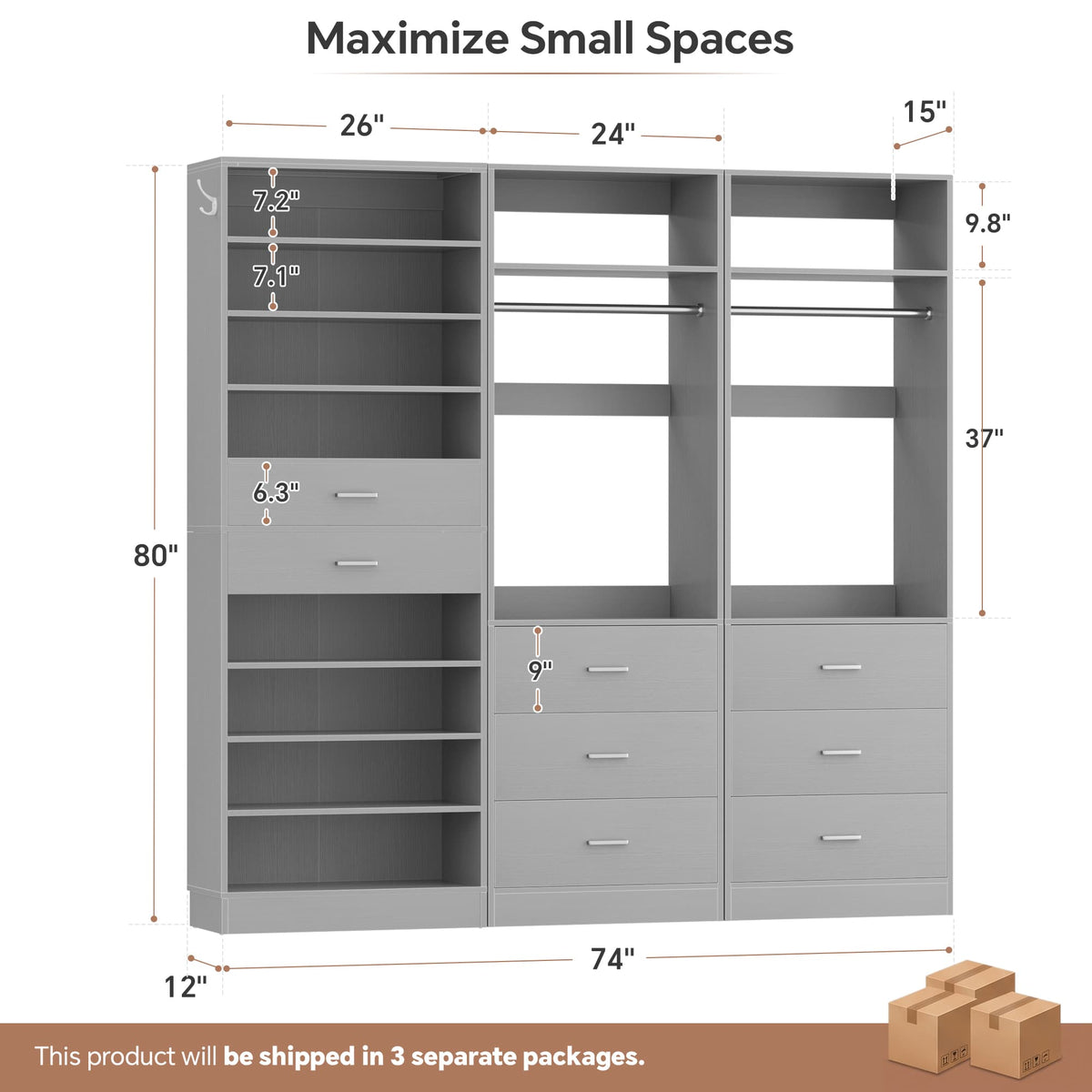 3-Piece Closet and Shoe Storage Bundle: 10-Tier Shoe Cabinet with 2 Drawers + 2 x 2 FT Freestanding Closet Systems with 3 Wood Drawers - All-in-One Organizer