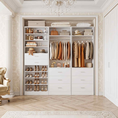 3-Piece Closet and Shoe Storage Bundle: 10-Tier Shoe Cabinet with 2 Drawers + 2 x 2 FT Freestanding Closet Systems with 3 Wood Drawers - All-in-One Organizer