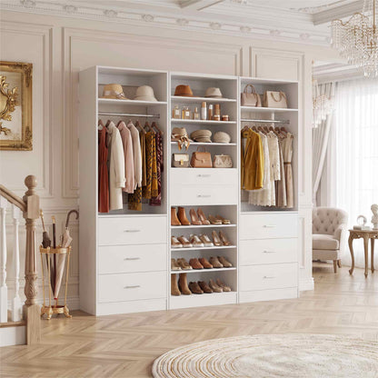 3-Piece Closet and Shoe Storage Bundle: 10-Tier Shoe Cabinet with 2 Drawers + 2 x 2 FT Freestanding Closet Systems with 3 Wood Drawers - All-in-One Organizer