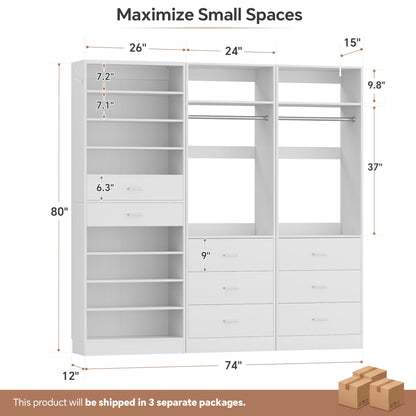 3-Piece Closet and Shoe Storage Bundle: 10-Tier Shoe Cabinet with 2 Drawers + 2 x 2 FT Freestanding Closet Systems with 3 Wood Drawers - All-in-One Organizer
