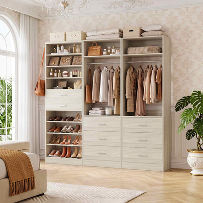 3-Piece Closet and Shoe Storage Bundle: 10-Tier Shoe Cabinet with 2 Drawers + 2 x 2 FT Freestanding Closet Systems with 3 Wood Drawers - All-in-One Organizer