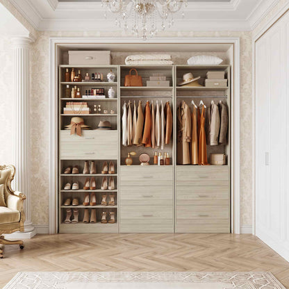 3-Piece Closet and Shoe Storage Bundle: 10-Tier Shoe Cabinet with 2 Drawers + 2 x 2 FT Freestanding Closet Systems with 3 Wood Drawers - All-in-One Organizer