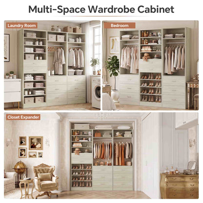 3-Piece Closet and Shoe Storage Bundle: 10-Tier Shoe Cabinet with 2 Drawers + 2 x 2 FT Freestanding Closet Systems with 3 Wood Drawers - All-in-One Organizer