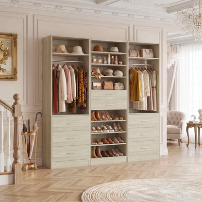 3-Piece Closet and Shoe Storage Bundle: 10-Tier Shoe Cabinet with 2 Drawers + 2 x 2 FT Freestanding Closet Systems with 3 Wood Drawers - All-in-One Organizer
