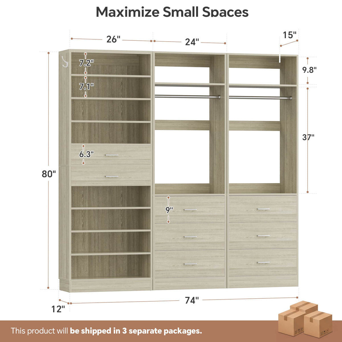 3-Piece Closet and Shoe Storage Bundle: 10-Tier Shoe Cabinet with 2 Drawers + 2 x 2 FT Freestanding Closet Systems with 3 Wood Drawers - All-in-One Organizer