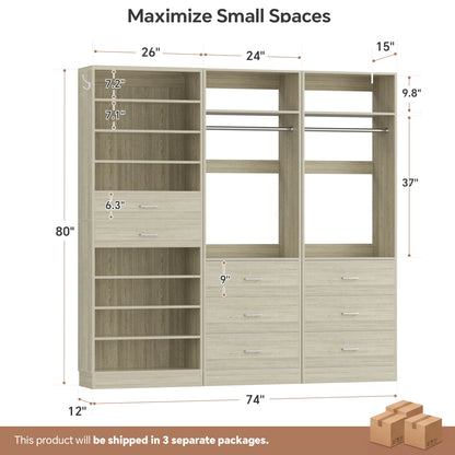 3-Piece Closet and Shoe Storage Bundle: 10-Tier Shoe Cabinet with 2 Drawers + 2 x 2 FT Freestanding Closet Systems with 3 Wood Drawers - All-in-One Organizer