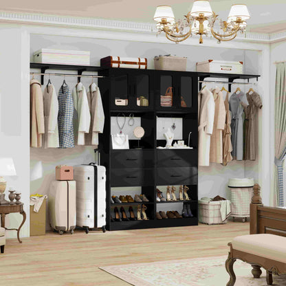 41-120 Inch Adjustable Wardrobe Closet System with 4 Drawers, Cabinets, and Shelves