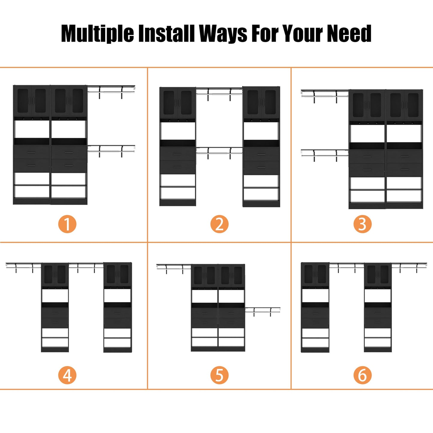 41-120 Inch Adjustable Wardrobe Closet System with 4 Drawers, Cabinets, and Shelves