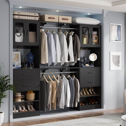 60'' Closet Organizer System with 2 Drawers, 2 Hanging Rods, and Cabinet, Reversible