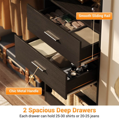 60'' Closet Organizer System with 2 Drawers, 2 Hanging Rods, and Cabinet, Reversible