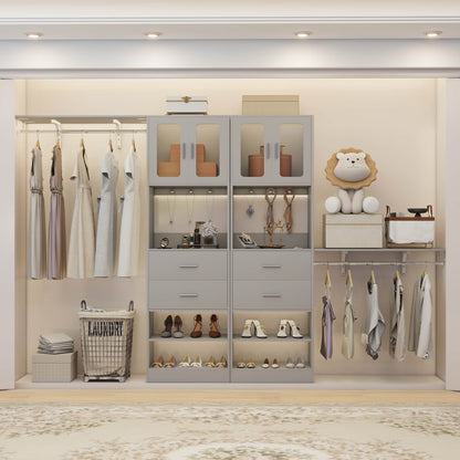 41-120 Inch Adjustable Wardrobe Closet System with 4 Drawers, Cabinets, and Shelves