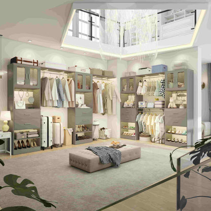 41-120 Inch Adjustable Wardrobe Closet System with 4 Drawers, Cabinets, and Shelves
