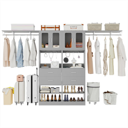 41-120 Inch Adjustable Wardrobe Closet System with 4 Drawers, Cabinets, and Shelves