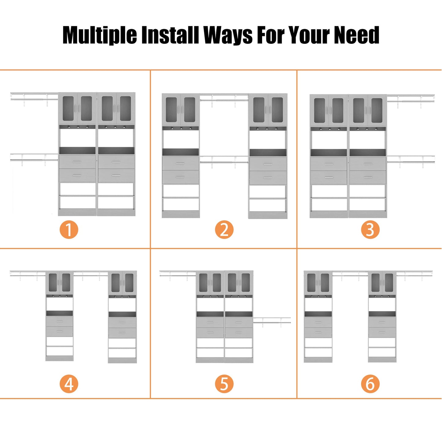 41-120 Inch Adjustable Wardrobe Closet System with 4 Drawers, Cabinets, and Shelves