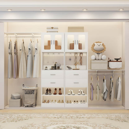 41-120 Inch Adjustable Wardrobe Closet System with 4 Drawers, Cabinets, and Shelves